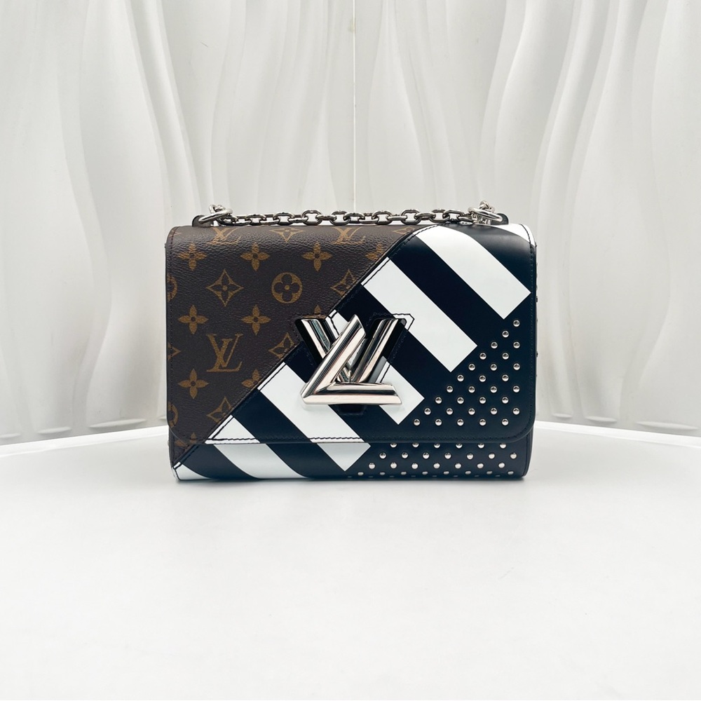 LOUIS VUITTON Twist MM Bag Monogram Canvas & Striped Leather